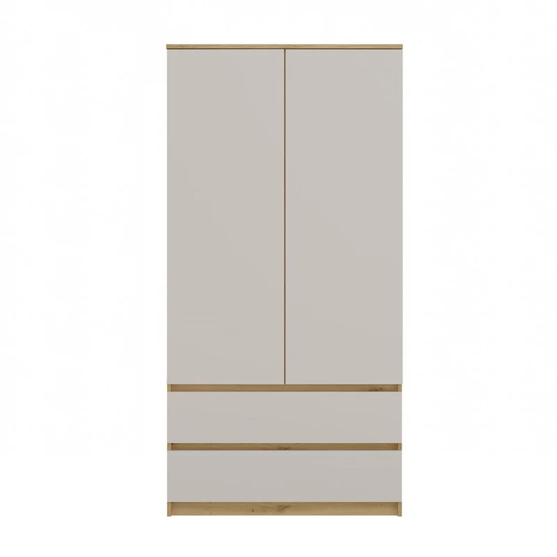 Moderner Schrank Malwa SS-90 | Farbe: Eiche Artisan/Kaschmir | Kleiderständer, Garderobenständer | 4 praktische Einlegebögen | 2 Schubladen