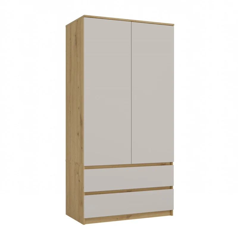 Moderner Schrank Malwa SS-90 | Farbe: Eiche Artisan/Kaschmir | Kleiderständer, Garderobenständer | 4 praktische Einlegebögen | 2 Schubladen