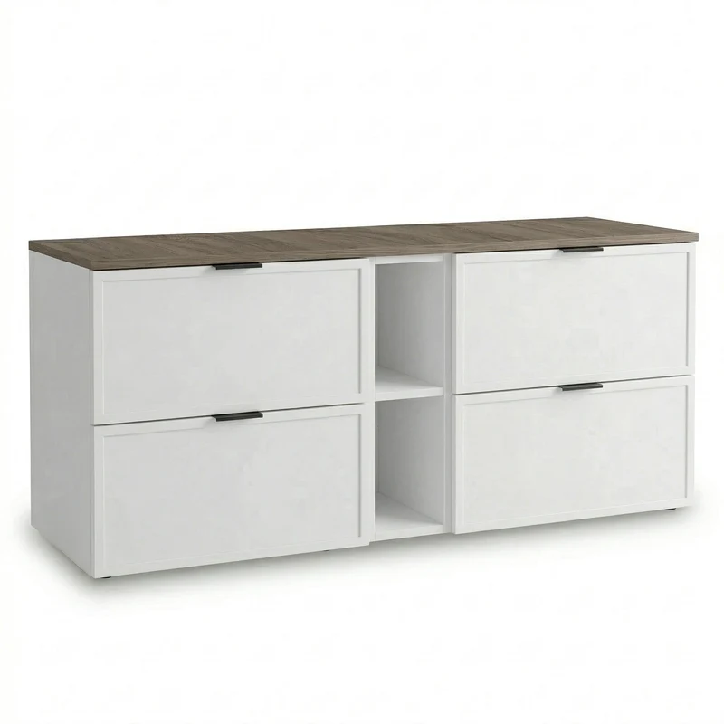 Waschtischunterschrank 140 cm mit Regal Roma - Weiß/Walnuss Dunkel-Platte
