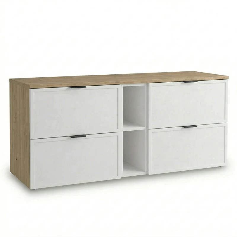 Waschtischunterschrank 140 cm mit Regal Roma - Weiß/Eiche Cremona