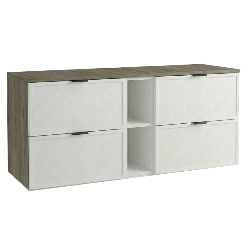 Waschtischunterschrank 140 cm mit Regal Roma - Weiß/Walnuss Dunkel