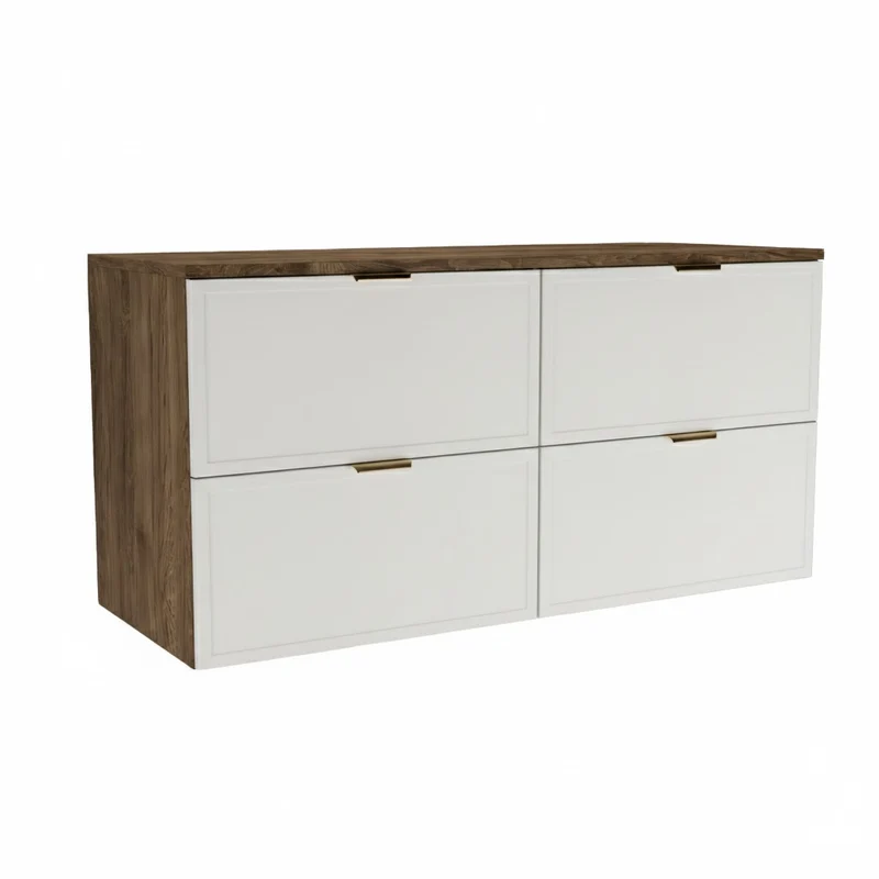 Waschtischunterschrank mit 4 Schubladen 120 cm Roma - Weiß/Walnuss Dunkel