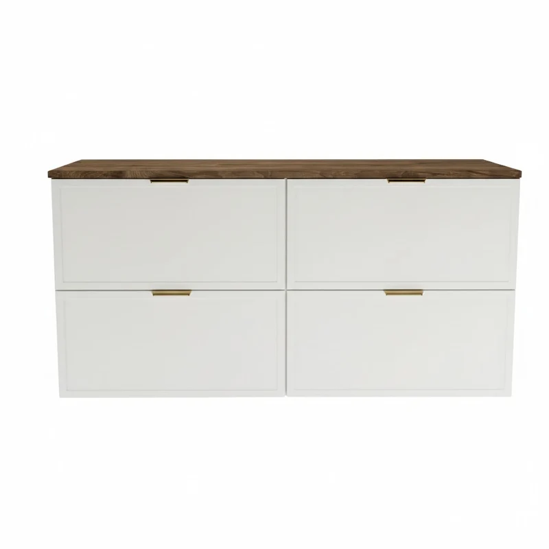 Waschtischunterschrank mit 4 Schubladen 120 cm Roma - Weiß/Walnuss Dunkel
