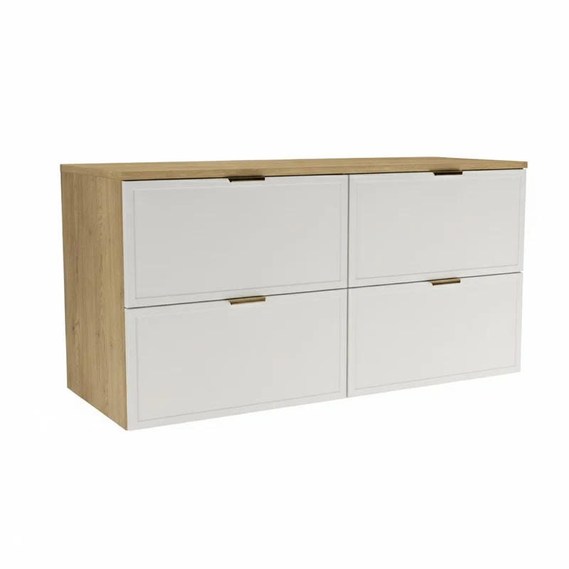 Waschtischunterschrank mit 4 Schubladen 120 cm Roma - Weiß/Eiche Cremona