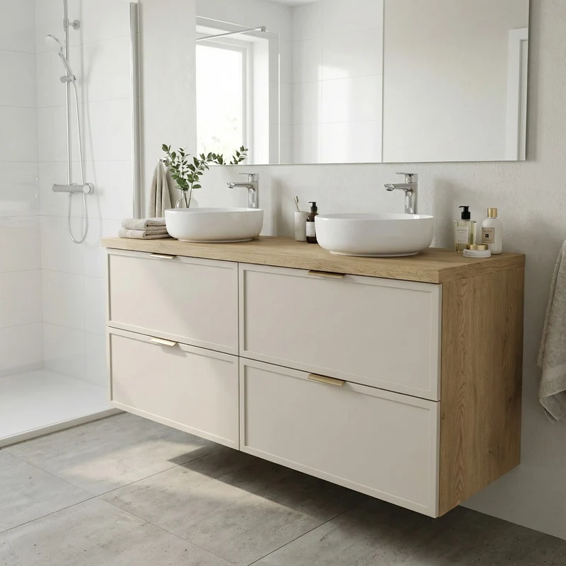 Waschtischunterschrank mit 4 Schubladen 120 cm Roma - Kaschmir/Eiche Cremona
