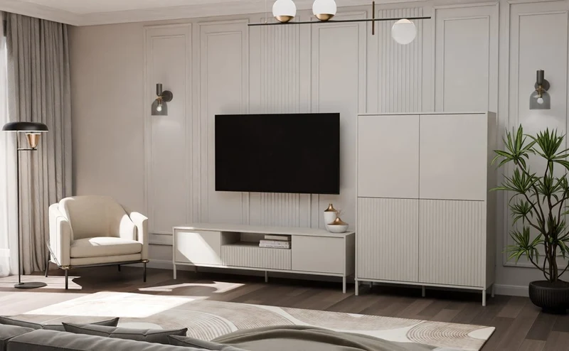 TV-MÖBEL 160 KAMARO KASMIR BEIGE FRONT TISCH RIFFLED
