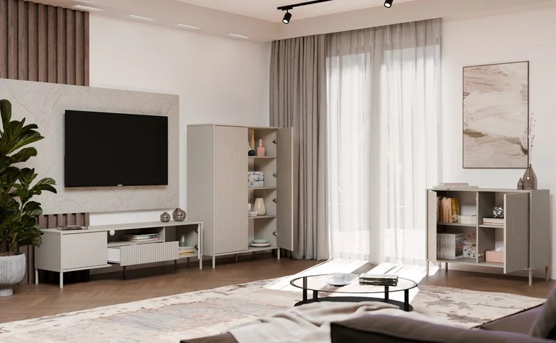 TV-MÖBEL 160 KAMARO KASMIR BEIGE FRONT TISCH RIFFLED