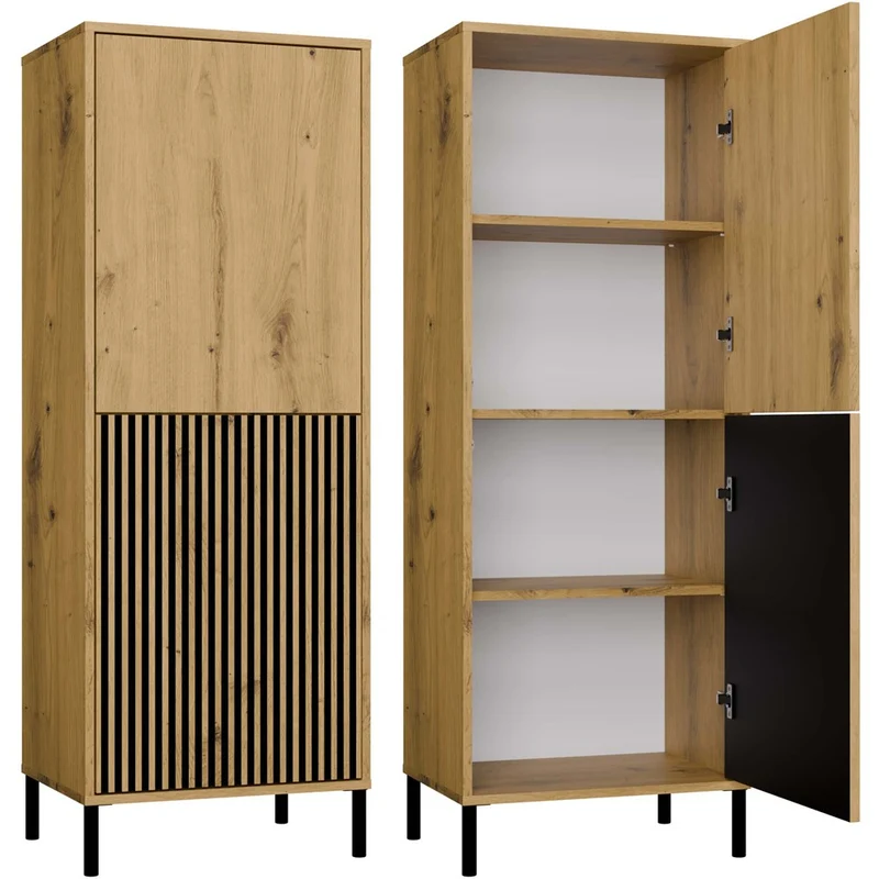 CDF Moderne Kabinett KAMARO 2DK | Farbe: Eiche Artisan - Schwarz | Ideal für Wohnzimmer, Schlafzimmer, Kinderzimmer und Büro