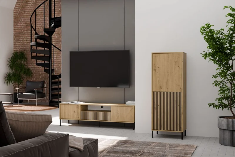 CDF Moderne Kabinett KAMARO 2DK | Farbe: Eiche Artisan - Schwarz | Ideal für Wohnzimmer, Schlafzimmer, Kinderzimmer und Büro