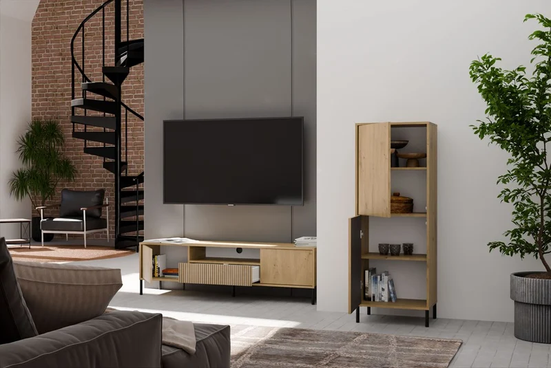 CDF Moderne Kabinett KAMARO 2DK | Farbe: Eiche Artisan - Schwarz | Ideal für Wohnzimmer, Schlafzimmer, Kinderzimmer und Büro