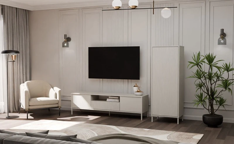 CDF Moderne Kabinett KAMARO 1DD | Farbe: Kaschmir (beige) | Ideal für Wohnzimmer, Schlafzimmer, Kinderzimmer und Büro |