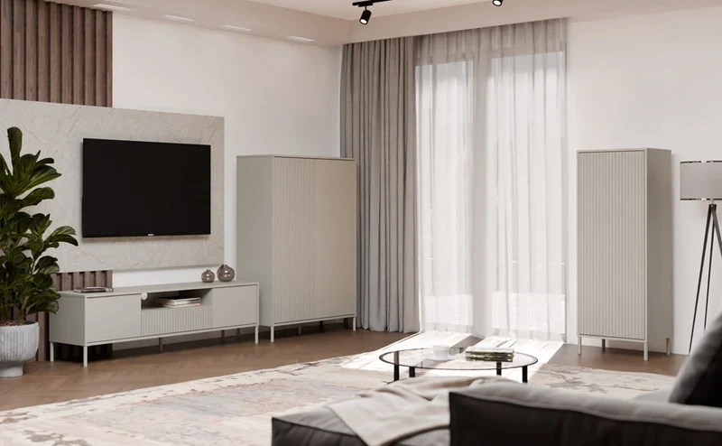 CDF Moderne Kabinett KAMARO 1DD | Farbe: Kaschmir (beige) | Ideal für Wohnzimmer, Schlafzimmer, Kinderzimmer und Büro |