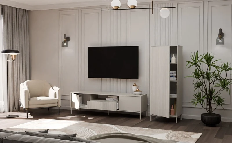 CDF Moderne Kabinett KAMARO 1DD | Farbe: Kaschmir (beige) | Ideal für Wohnzimmer, Schlafzimmer, Kinderzimmer und Büro |