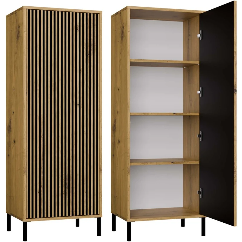 CDF Moderne Kabinett KAMARO 1DD | Farbe: Eiche Artisan - Schwarz | Schrank für Dokumente, Kleinigkeiten | Ideal für Wohnzimmer, Schlafzimmer, Kinderzimmer und Büro | Einfache Montage