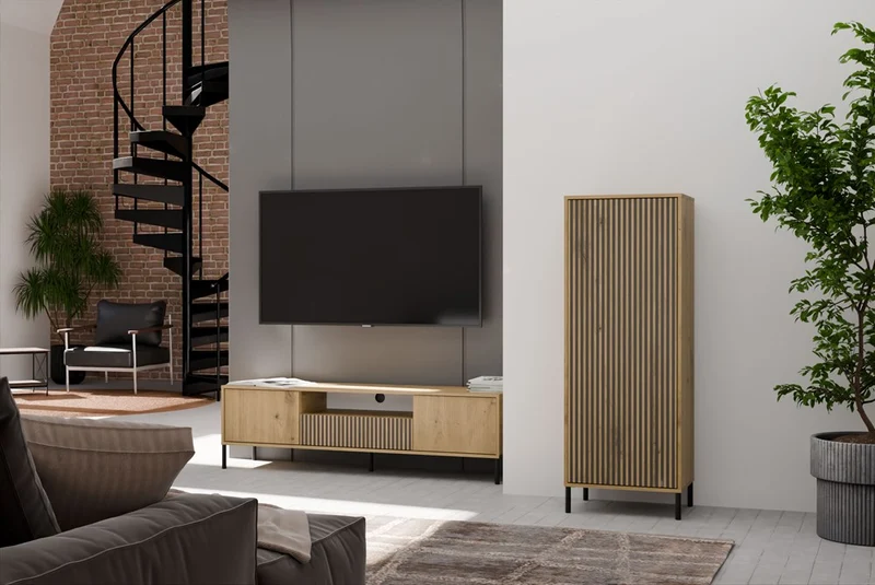 CDF Moderne Kabinett KAMARO 1DD | Farbe: Eiche Artisan - Schwarz | Schrank für Dokumente, Kleinigkeiten | Ideal für Wohnzimmer, Schlafzimmer, Kinderzimmer und Büro | Einfache Montage