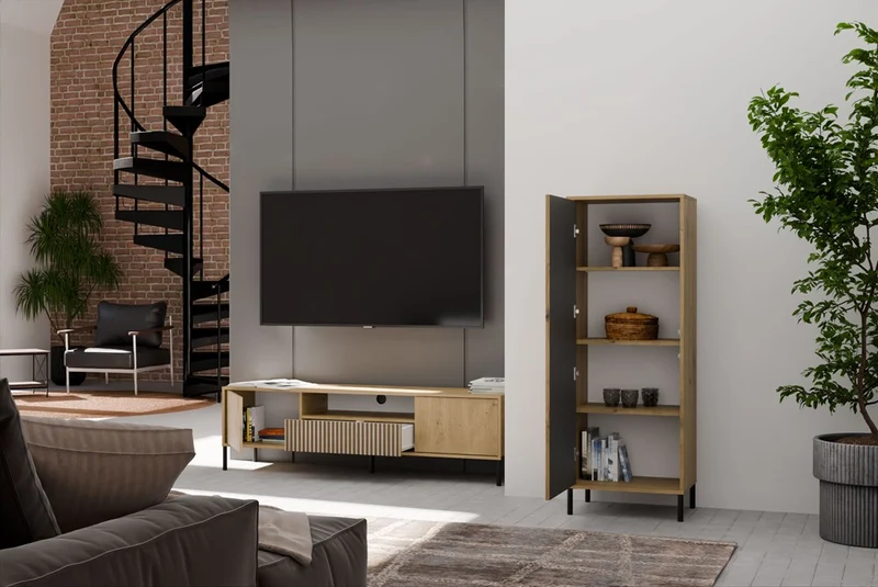 CDF Moderne Kabinett KAMARO 1DD | Farbe: Eiche Artisan - Schwarz | Schrank für Dokumente, Kleinigkeiten | Ideal für Wohnzimmer, Schlafzimmer, Kinderzimmer und Büro | Einfache Montage