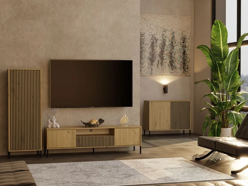 CDF Moderne Kabinett KAMARO 1DD | Farbe: Eiche Artisan - Schwarz | Schrank für Dokumente, Kleinigkeiten | Ideal für Wohnzimmer, Schlafzimmer, Kinderzimmer und Büro | Einfache Montage