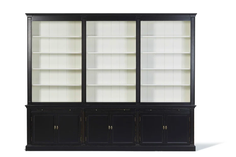 Bücherschrank schwarz Landhausstil, Schrank schwarz Landhaus, Breite 300 cm