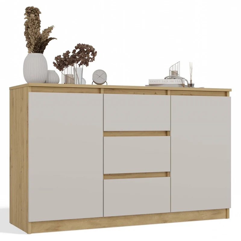 KOMMODE 2D3S 120 CM EICHE ARTISAN KASCHMIR BEIGE SCHRANK 2 TÜREN 3 SCHUBLADEN WOHNZIMMER