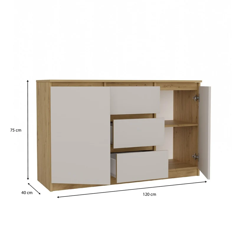 KOMMODE 2D3S 120 CM EICHE ARTISAN KASCHMIR BEIGE SCHRANK 2 TÜREN 3 SCHUBLADEN WOHNZIMMER