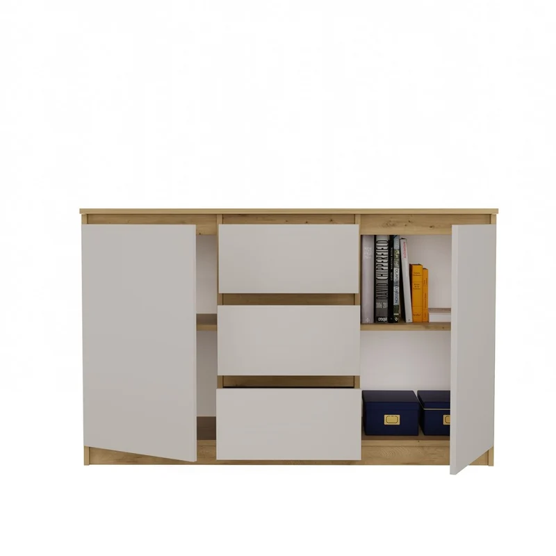 KOMMODE 2D3S 120 CM EICHE ARTISAN KASCHMIR BEIGE SCHRANK 2 TÜREN 3 SCHUBLADEN WOHNZIMMER