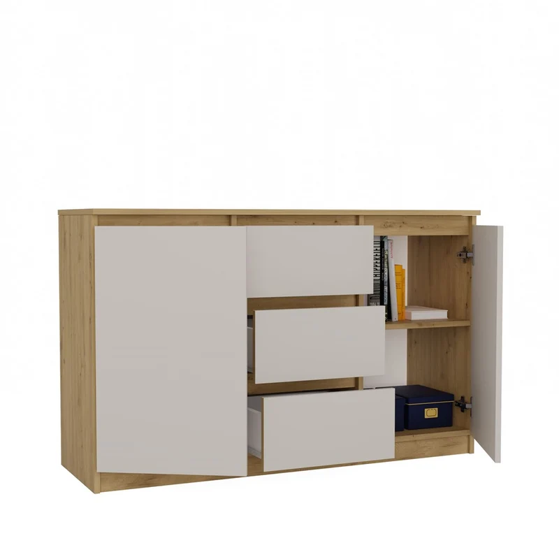KOMMODE 2D3S 120 CM EICHE ARTISAN KASCHMIR BEIGE SCHRANK 2 TÜREN 3 SCHUBLADEN WOHNZIMMER