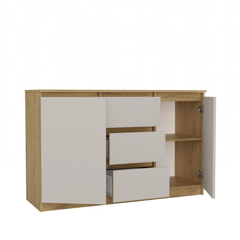KOMMODE 2D3S 120 CM EICHE ARTISAN KASCHMIR BEIGE SCHRANK 2 TÜREN 3 SCHUBLADEN WOHNZIMMER