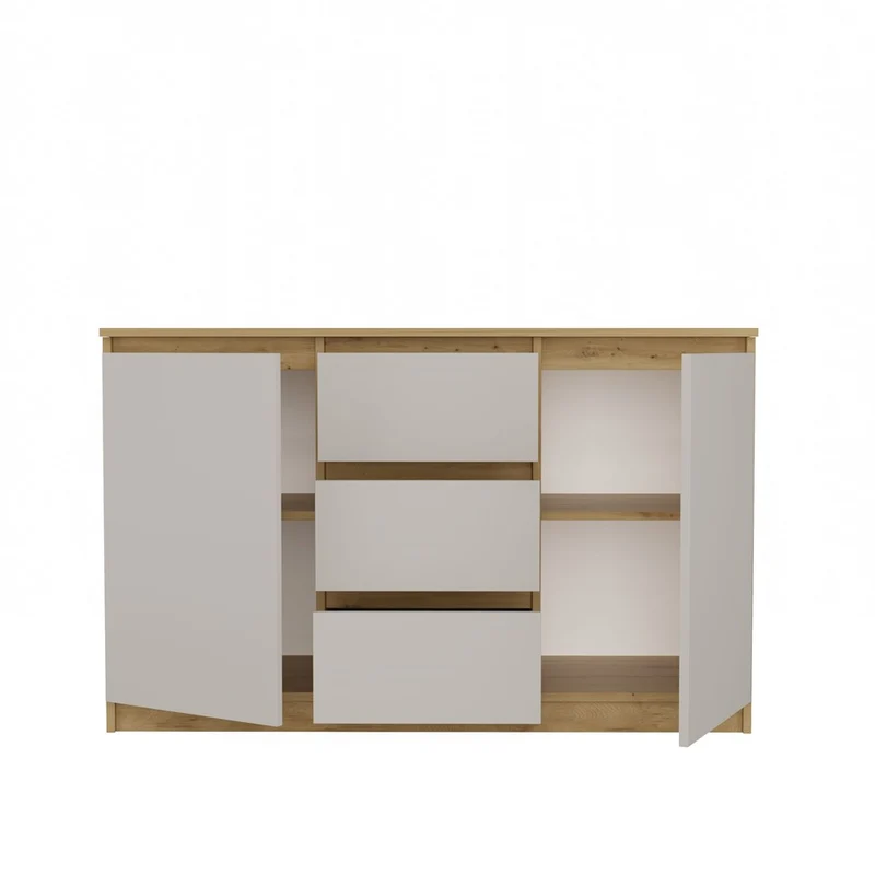 KOMMODE 2D3S 120 CM EICHE ARTISAN KASCHMIR BEIGE SCHRANK 2 TÜREN 3 SCHUBLADEN WOHNZIMMER