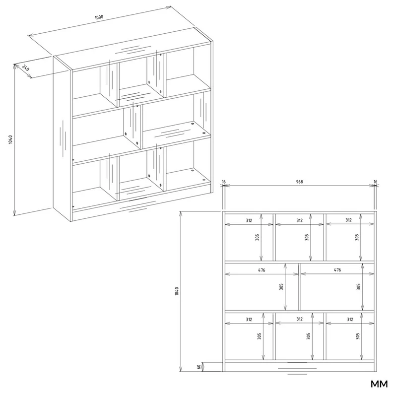 OFFENES REGAL FIESTA 8P EICHE ARTISAN STEHEND REGALBÖDEN FÜR ZIMMER 104x100x24 CM