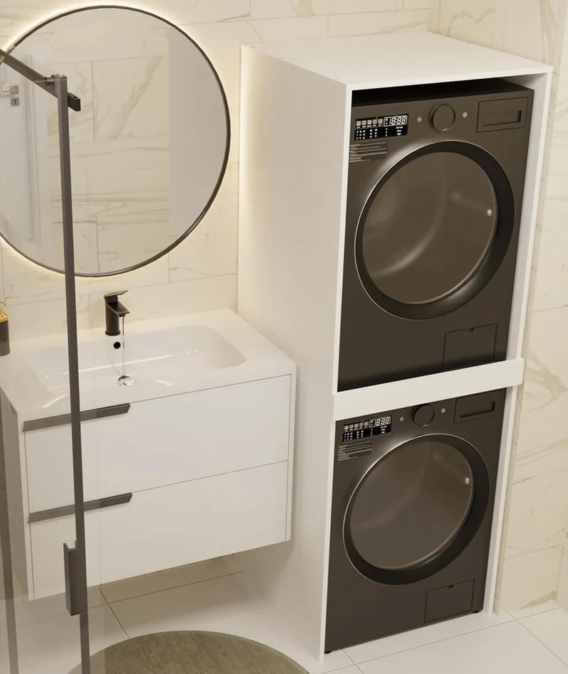 BADEZIMMERSCHRANK FÜR WASCHMASCHINE UND TROCKNER POLA TWIN – WEISS