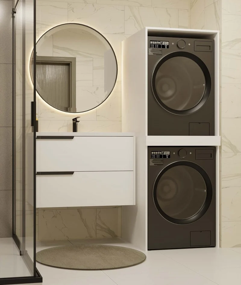 BADEZIMMERSCHRANK FÜR WASCHMASCHINE UND TROCKNER POLA TWIN – WEISS