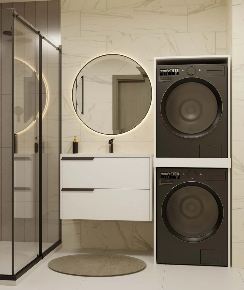 BADEZIMMERSCHRANK FÜR WASCHMASCHINE UND TROCKNER POLA TWIN – WEISS
