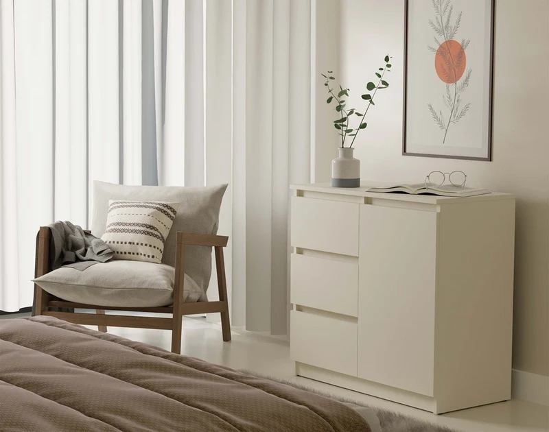 KOMMODE 1D3S SCHRANK 1 TÜR 3 SCHUBLADEN KASCHMIR BEIGE