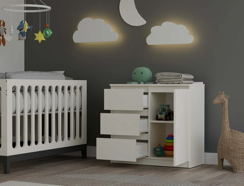 KOMMODE 1D3S SCHRANK 1 TÜR 3 SCHUBLADEN KASCHMIR BEIGE