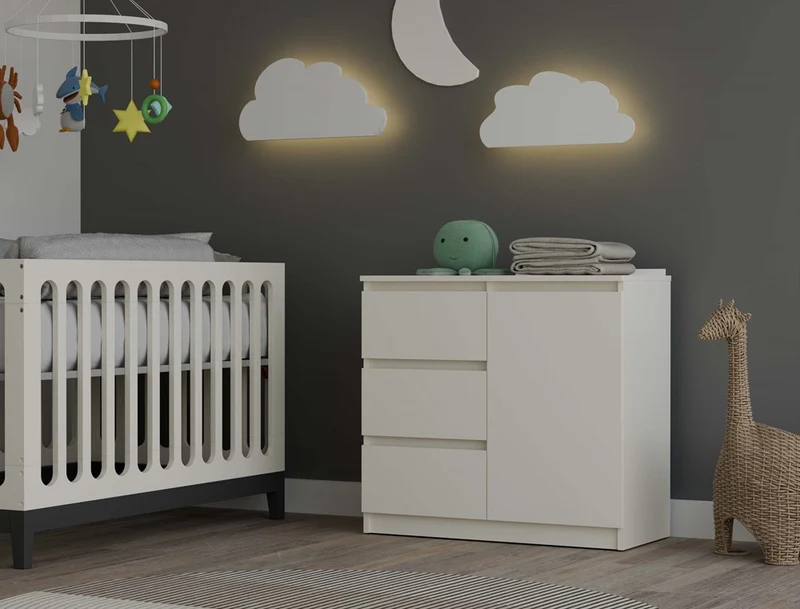 KOMMODE 1D3S SCHRANK 1 TÜR 3 SCHUBLADEN KASCHMIR BEIGE