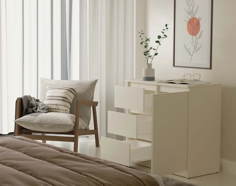 KOMMODE 1D3S SCHRANK 1 TÜR 3 SCHUBLADEN KASCHMIR BEIGE