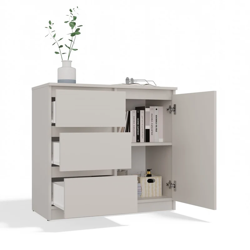 KOMMODE 1D3S SCHRANK 1 TÜR 3 SCHUBLADEN KASCHMIR BEIGE
