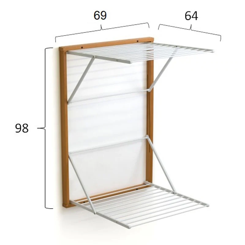 ARIT KORAL – Wandwäscheständer, Wandwäschetrockner, Trockengestell für die Wand, 13 Meter Wäscheleine, inklusive 4 Dübel, Farbe Kirsche