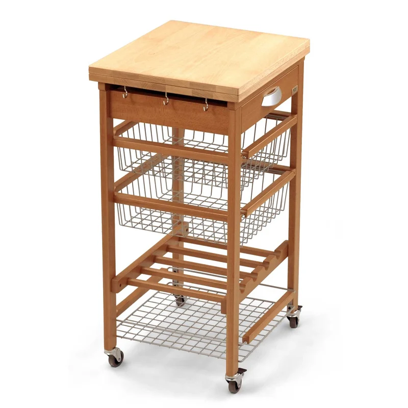 ARIT GASTONE - Küchenwagen, mit arbeitsplatte, Arbeitsfläche (50 bis 100 cm), Küchenrollwagen, Küchenwagen holz, Flaschenregal, Buche massiv
