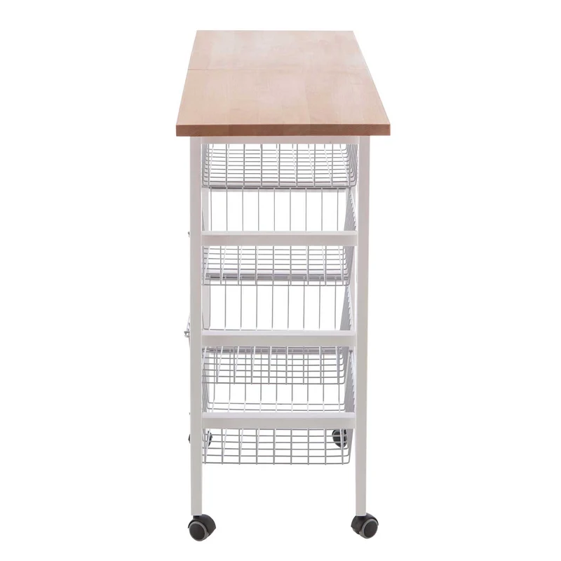 Arit Gasrtonchino - Küchenwagen, Rollwagen Küche, Servierwagen Holz, mit arbeitsplatteaus klappbarer Arbeitsplatte 48 bis 96 cm, massiver Buche, Weiß