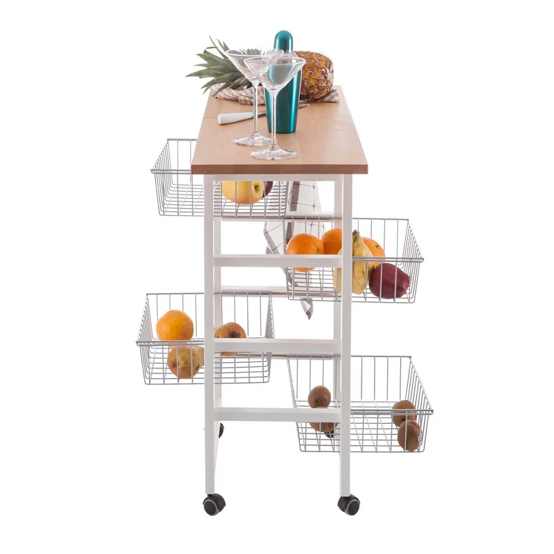 Arit Gasrtonchino - Küchenwagen, Rollwagen Küche, Servierwagen Holz, mit arbeitsplatteaus klappbarer Arbeitsplatte 48 bis 96 cm, massiver Buche, Weiß