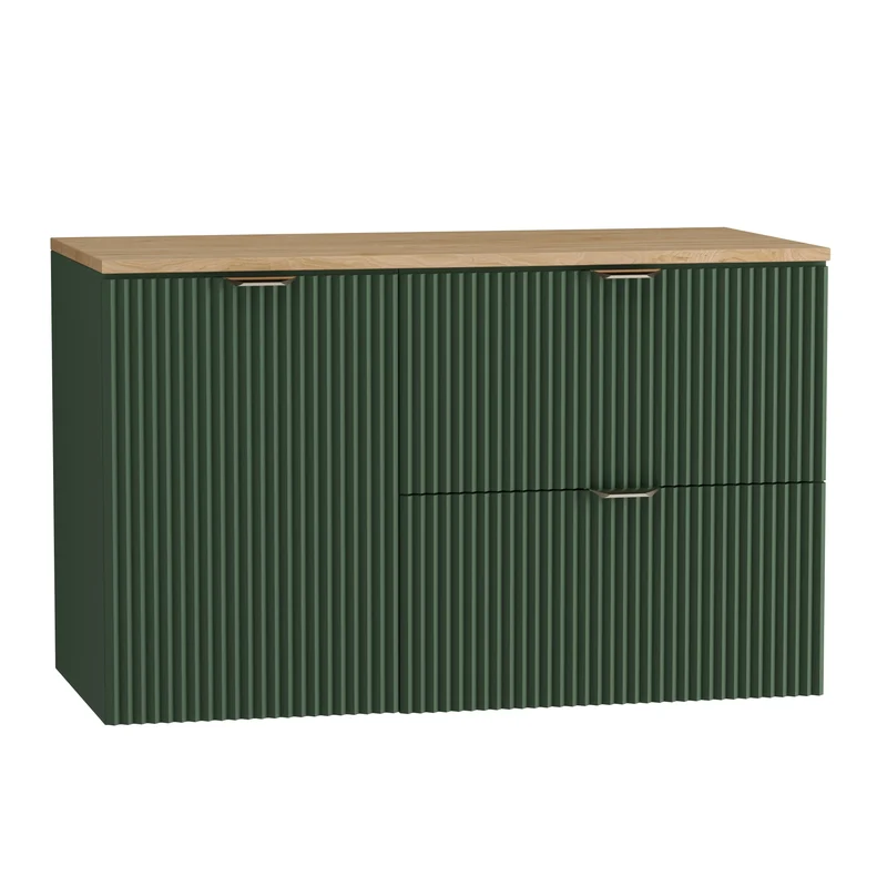 Waschtischunterschrank 100 cm mit Wäschekorb Willy - Salbei, Walnussplatte
