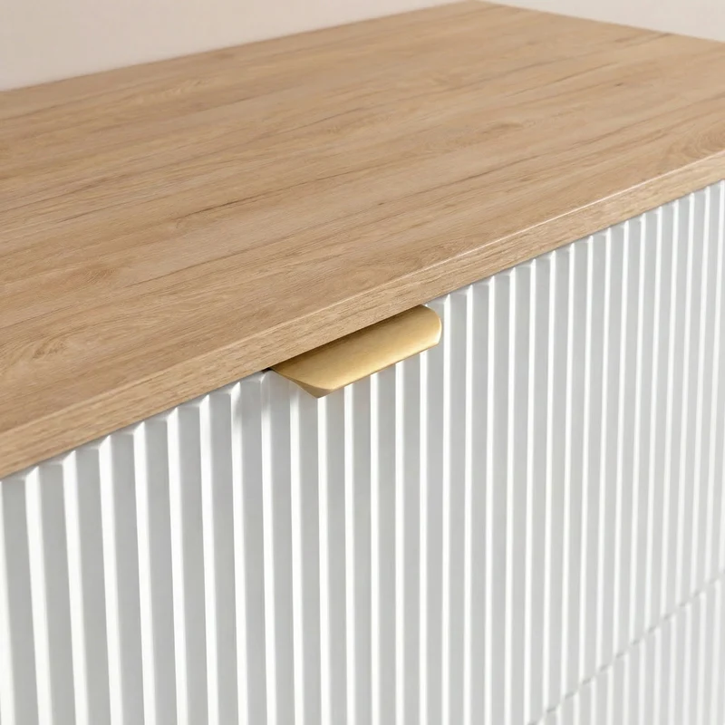 Waschtischunterschrank 100 cm mit Wäschekorb Willy - Weiß, Walnussplatte