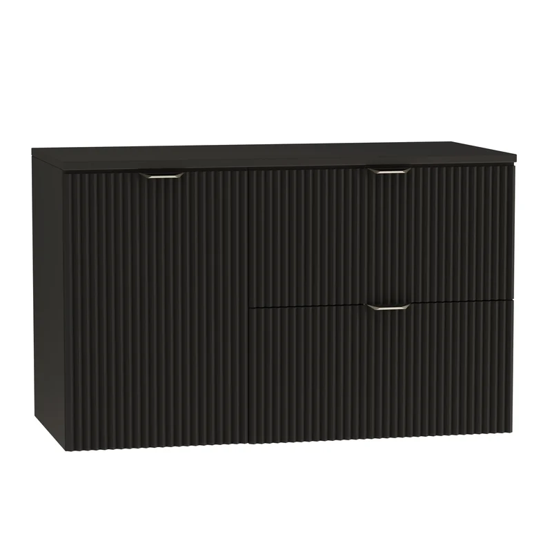 Waschtischunterschrank 100 cm mit Wäschekorb Willy - Schwarz