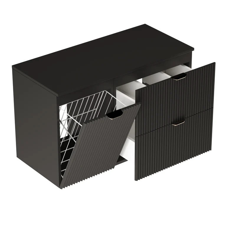 Waschtischunterschrank 100 cm mit Wäschekorb Willy - Schwarz