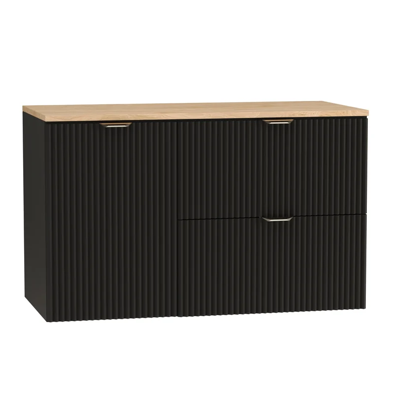 Waschtischunterschrank 100 cm mit Wäschekorb Willy - Schwarz, Walnussplatte