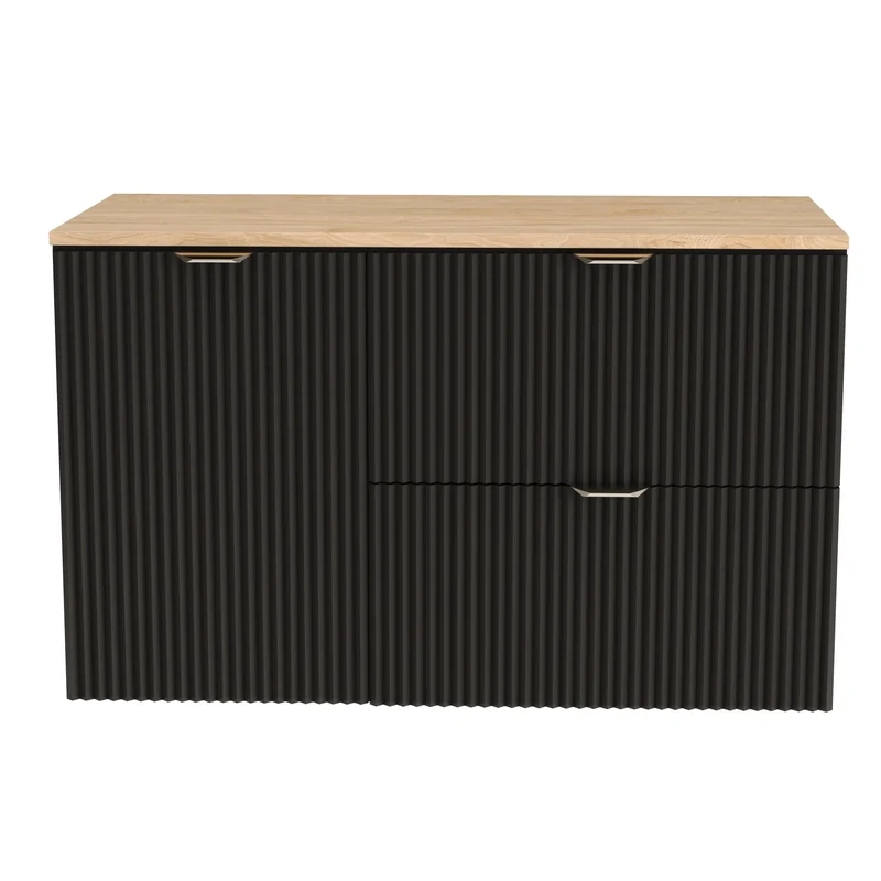 Waschtischunterschrank 100 cm mit Wäschekorb Willy - Schwarz, Walnussplatte