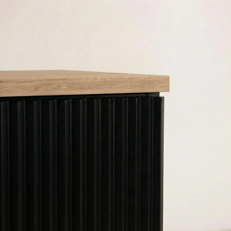Waschtischunterschrank mit Regal 100 cm Willy - Schwarz, Regal und Walnussplatte