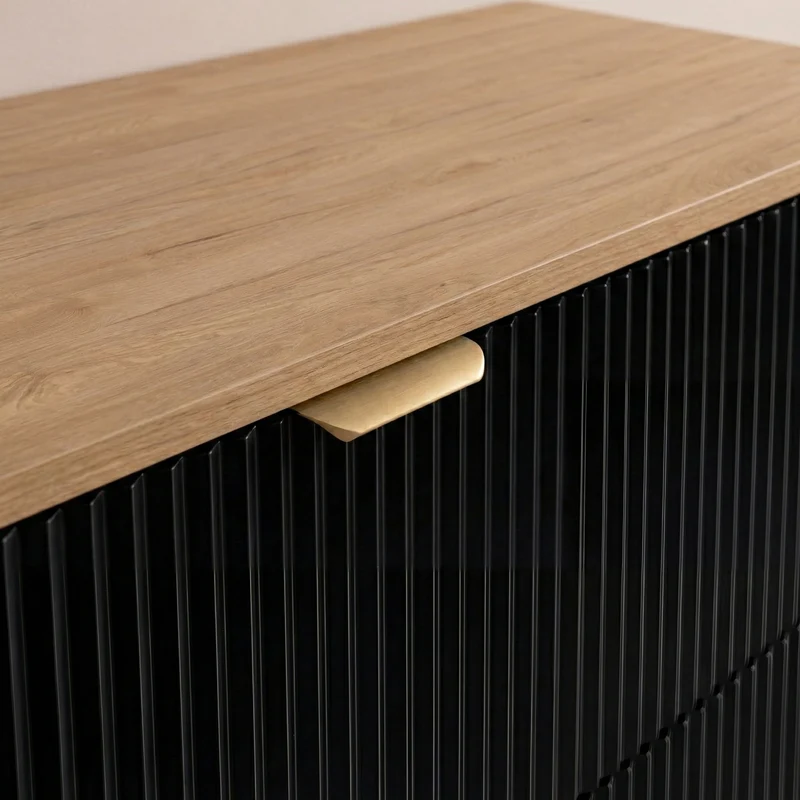 Waschtischunterschrank mit Regal 100 cm Willy - Schwarz, Regal und Walnussplatte