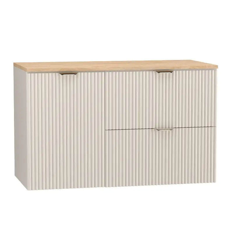 Waschtischunterschrank 100 cm mit Wäschekorb Willy - Kaschmir, Walnussplatte
